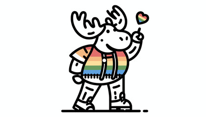 Fototapeta premium Moose With LGBTQ Rainbow Pride Flag Funny Pround Mom Dad of Gay Lesbian Ally Vector svg Clipart 