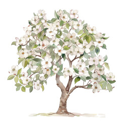 Obraz premium Watercolor Illustration of a Flowering Dogwood Tree in Full Bloom