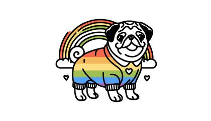  Pug Dog With LGBTQ Rainbow Pride Flag Funny Pround Mom Dad of Gay Lesbian Ally Vector svg Clipart  