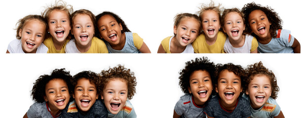 Collage multiple photos children different ages ethnicities All Set of happy kids