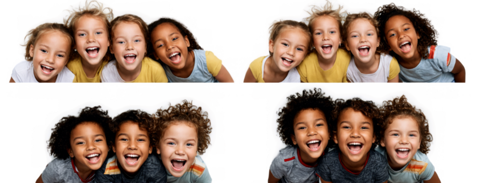Collage multiple photos children different ages ethnicities All Set of happy kids