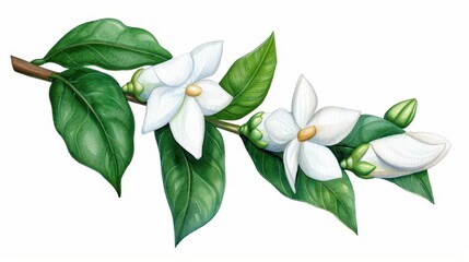 Obraz premium Experience the soft elegance of jasmine in a stunning watercolor floral border, perfect for enhancing any design project.