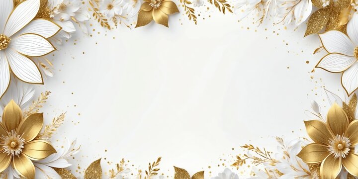 white theme floral border with gold lining and white s background