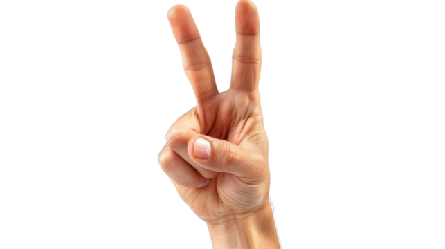 Peace hand sign , number two on transparent background 