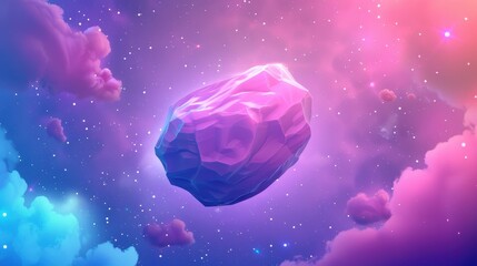 Fototapeta premium A surreal sight, a giant rock floats through the cosmic space, capturing the essence of abstract 3D art.