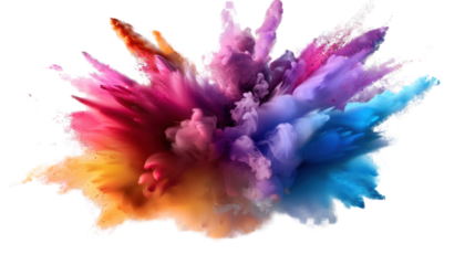 Colorful powder color abstract splash on transparent background