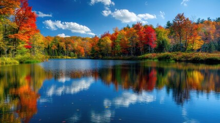 Fototapeta premium Autumnal Reflections on a Serene Lake