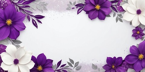 purple theme floral border with grey lining and white background