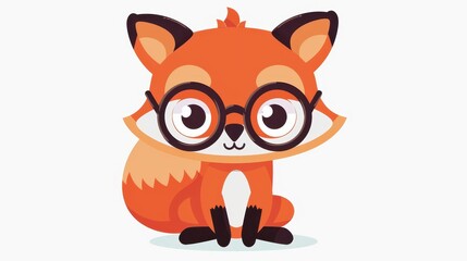 Obraz premium Adorable cartoon fox with glasses, perfect for kids cartoons or illustrations. Charming design on a clean white background.