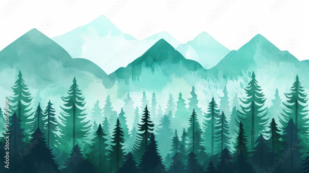 Sticker Adorable watercolor scene depicting a serene forest with charming wildlife, perfect for a tranquil horizontal banner.