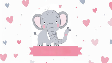 Naklejka premium Delightful thank you card featuring a cute elephant design, perfect for kids birthdays and baby shower celebrations