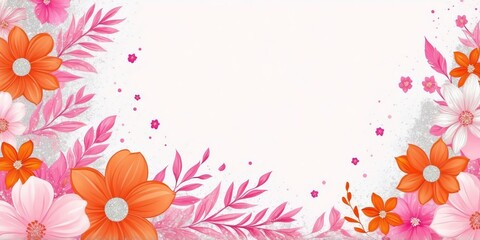 Fototapeta premium pink theme floral border with orange lining and white background