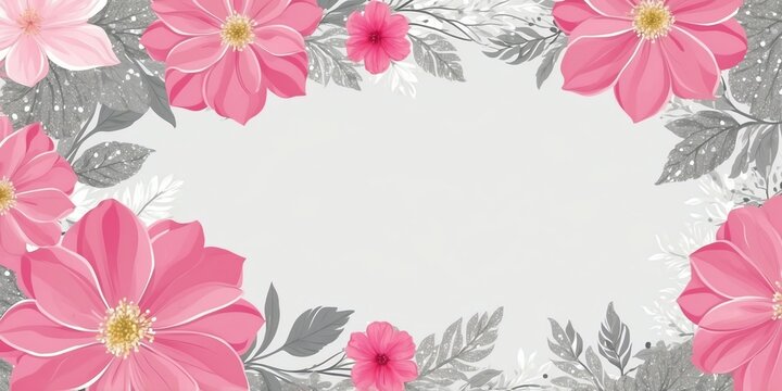 pink theme floral border with grey lining and white sp background
