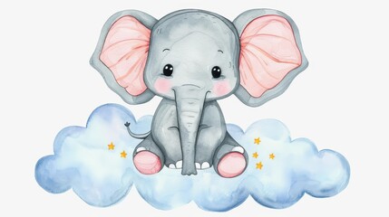 Enchanting art piece featuring a lovely elephant on a cloud, offering a delightful touch to your decor with serene hues.