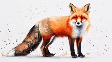 Fototapeta premium A stunning watercolor artwork featuring a sly fox, showcasing its vibrant fur and playful spirit in nature.