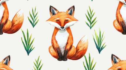 Charming watercolor illustration of foxes in a seamless pattern, perfect for adding whimsy to any design project.