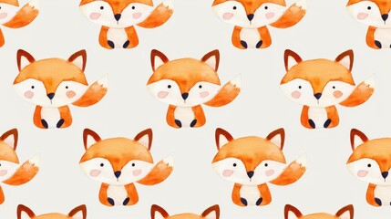 Obraz premium Charming watercolor illustration of foxes in a seamless pattern, perfect for adding whimsy to any design project.