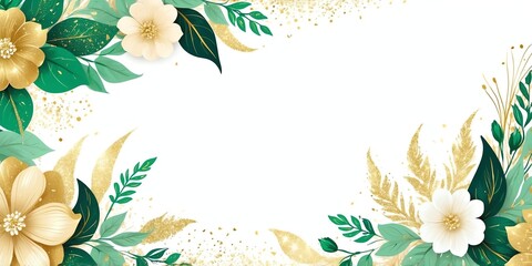 green theme floral border with gold lining and white s background