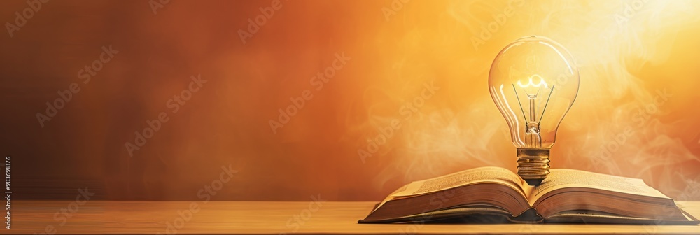 Aufkleber A creative image featuring a glowing light bulb placed on an open book symbolizing the power of ideas, knowledge, and education. Perfect for themes of inspiration, learning, and innovation.