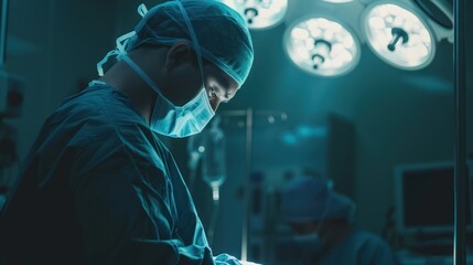 A surgeon performing a procedure in an operating room