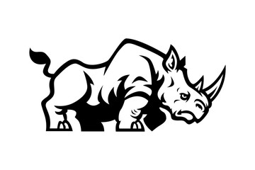 black and white rhino mascot illustration image