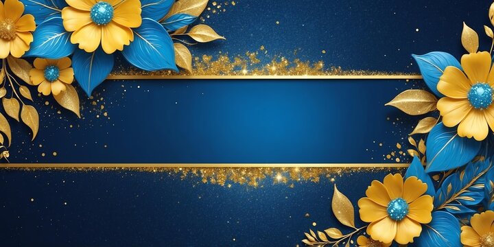 blue space for text with yellow theme floral border an background