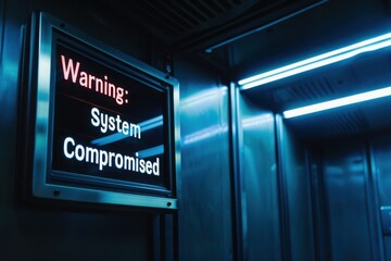 System Compromised Warning in Industrial Hallway