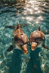 Two Playful Dolphins Frolic In The Sunshine