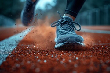 Runner's Shoe Pounding The Track During A Race