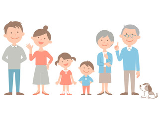 6人家族とペットの全身　横並び