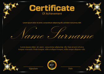 new trend professional  certificate design in black background and golden elements 