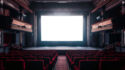 Empty Cinema With White Blank Screen