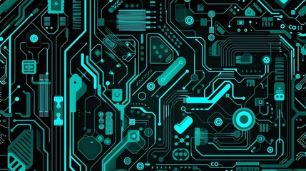Fototapeta premium Detailed close-up of a computer circuit board with intricate patterns and electronic components