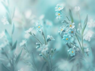Delicate Blue Flowers in a Softly Lit Meadow