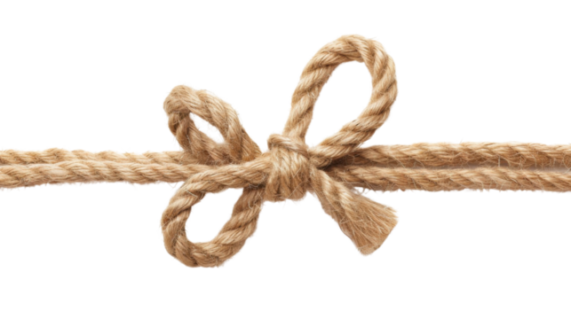 Twine rope with bow on transparent background