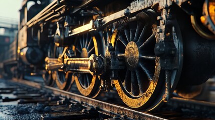 A close-up of a bogie train focuses on the undercarriage of a railway car.