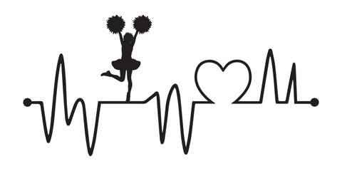 Heartbeat line with Cheerleading silhouette, Cheerleading, and Heartbeat frequency with Heart Love illustration