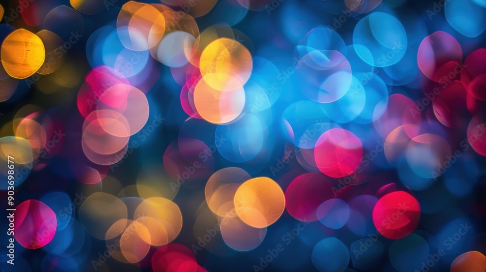 Poster a vibrant display of colorful bokeh lights creating an abstract and festive background, perfect for 