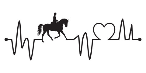 Heartbeat line with Equestrianism silhouette, Equestrianism and Heartbeat frequency with Heart Love illustration
