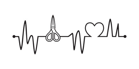 Fototapeta premium Heartbeat line with Scissors silhouette, Scissors and Heartbeat frequency with Heart Love illustration