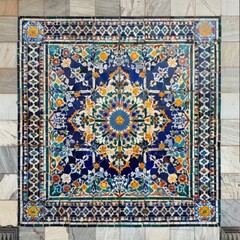 Detail of traditional Persian mosaic wall with geometrical ornament in Iran, Arabic Islamic pattern