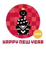 2025年　令和7年　巳年　へびのシルエットの、シックでおしゃれな年賀状テンプレート　縦