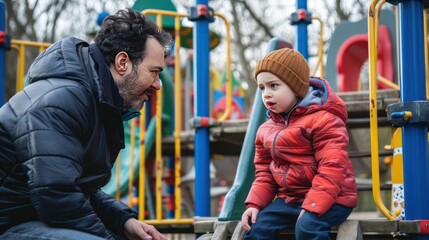 Obraz premium Parent nodding head in agreement with a child's request at a playground