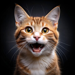 Close-up of a surprised ginger cat with open mouth against