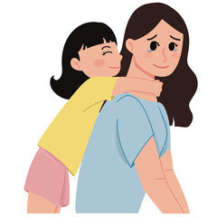  kid comforting her crying mother illustration