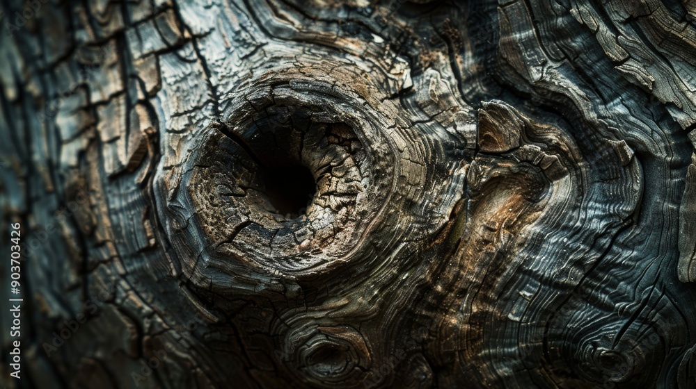 Poster a close up of a tree trunk with a hole in it