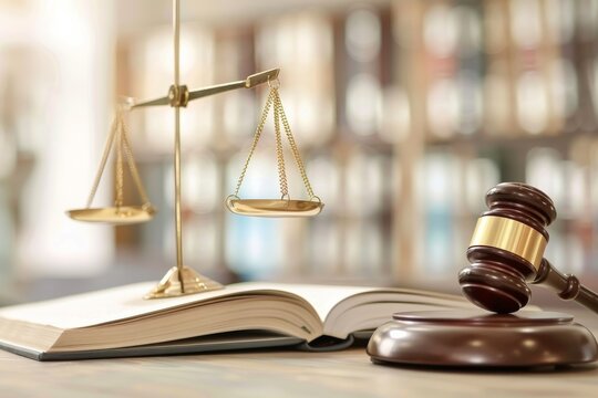 The Scales and Gavel stand as powerful symbols representing Justice and Law within the Courtroom environment, highlighting the essential role they play in the judicial system and legal proceedings