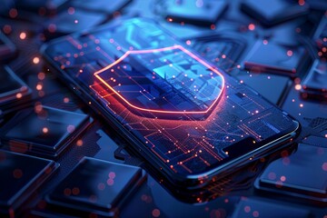 Smartphone showing antivirus shield protecting data from cyber threats