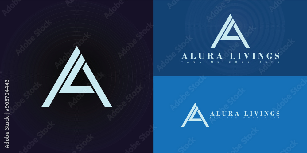 Poster abstract triangle initial letter al or la in blue color isolated on multiple background colors. the 