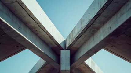 Architectural detail of two modern bridges intersecting at different angles